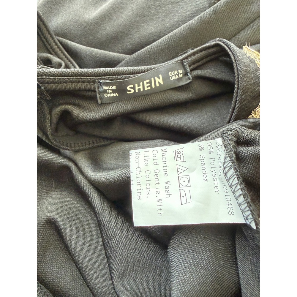 SHEIN Black Sheath Dress Gold Lace Applique Sleeveless Cocktail Dark Academia - Picture 5 of 14